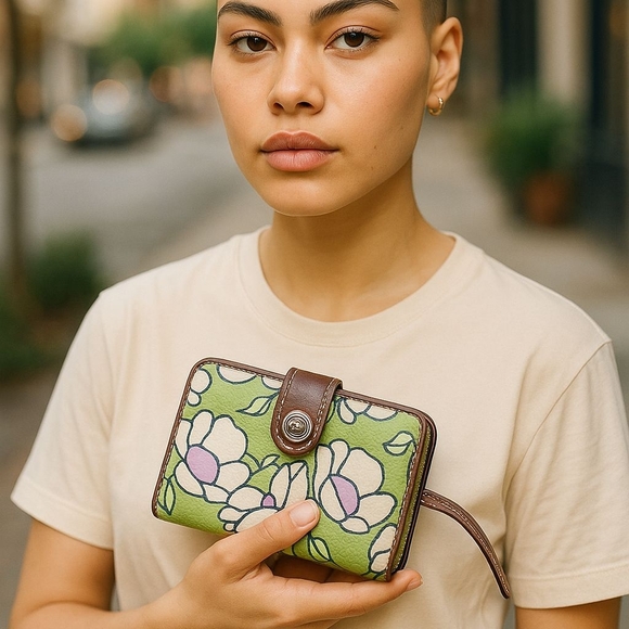 Fossil Green and Brown Women's Wallet - Picture 1 of 5